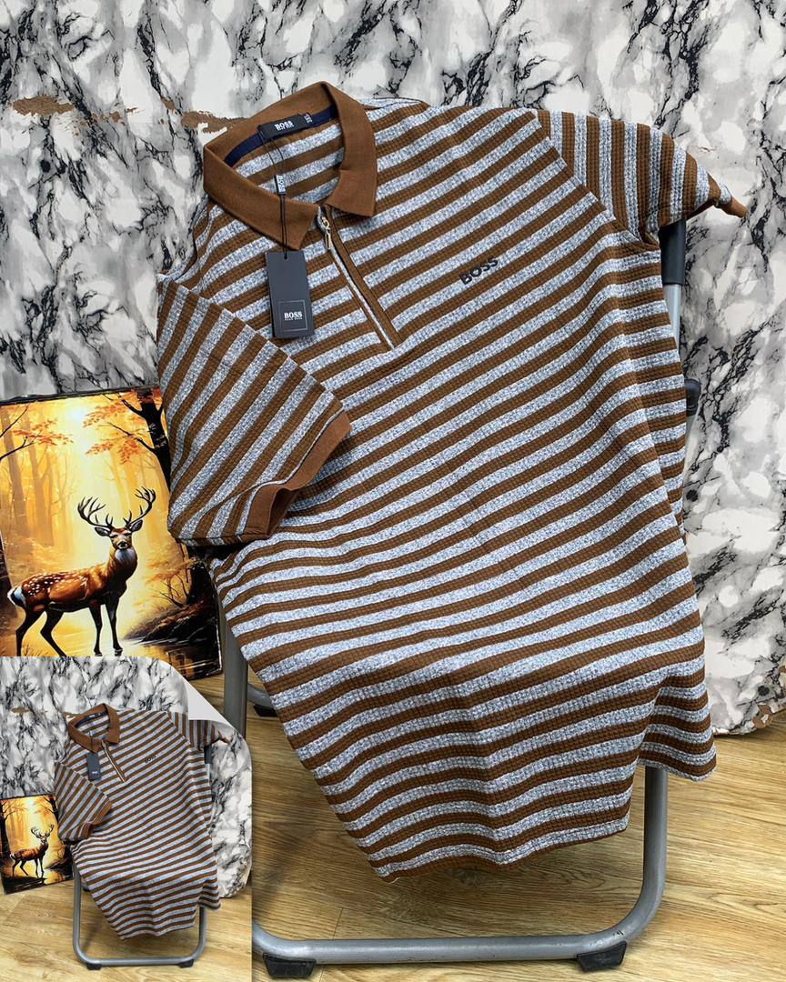 BOSS Striped Quarter-Zip Polo Shirt