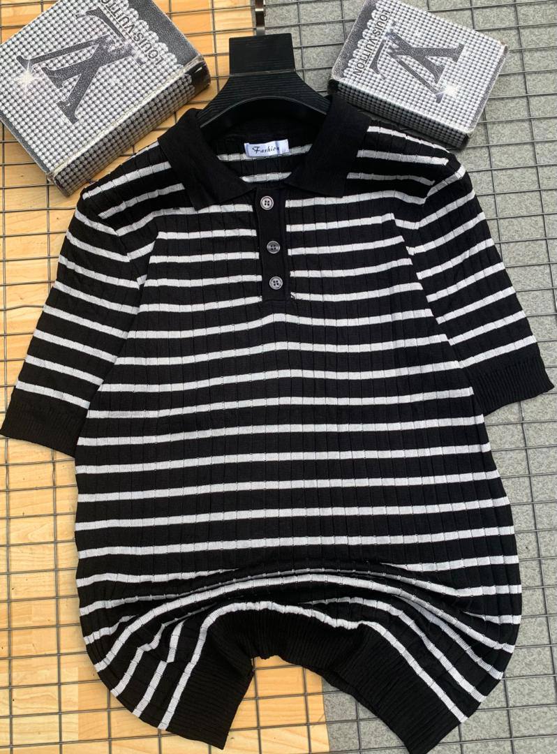 Knitted Button-Up Polo Shirt