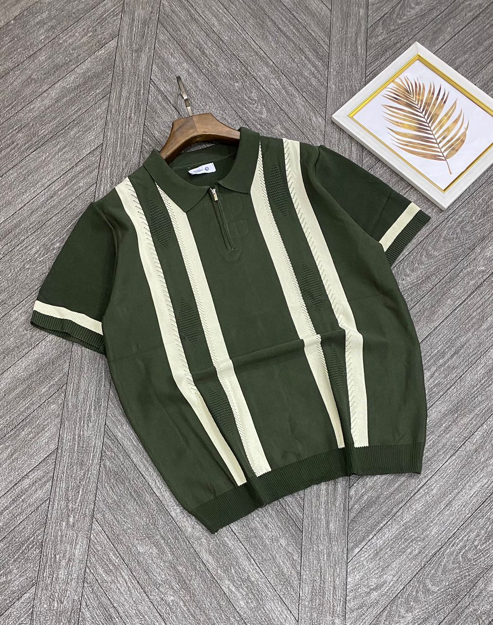 Color-Block Mesh Zip Polo Shirt