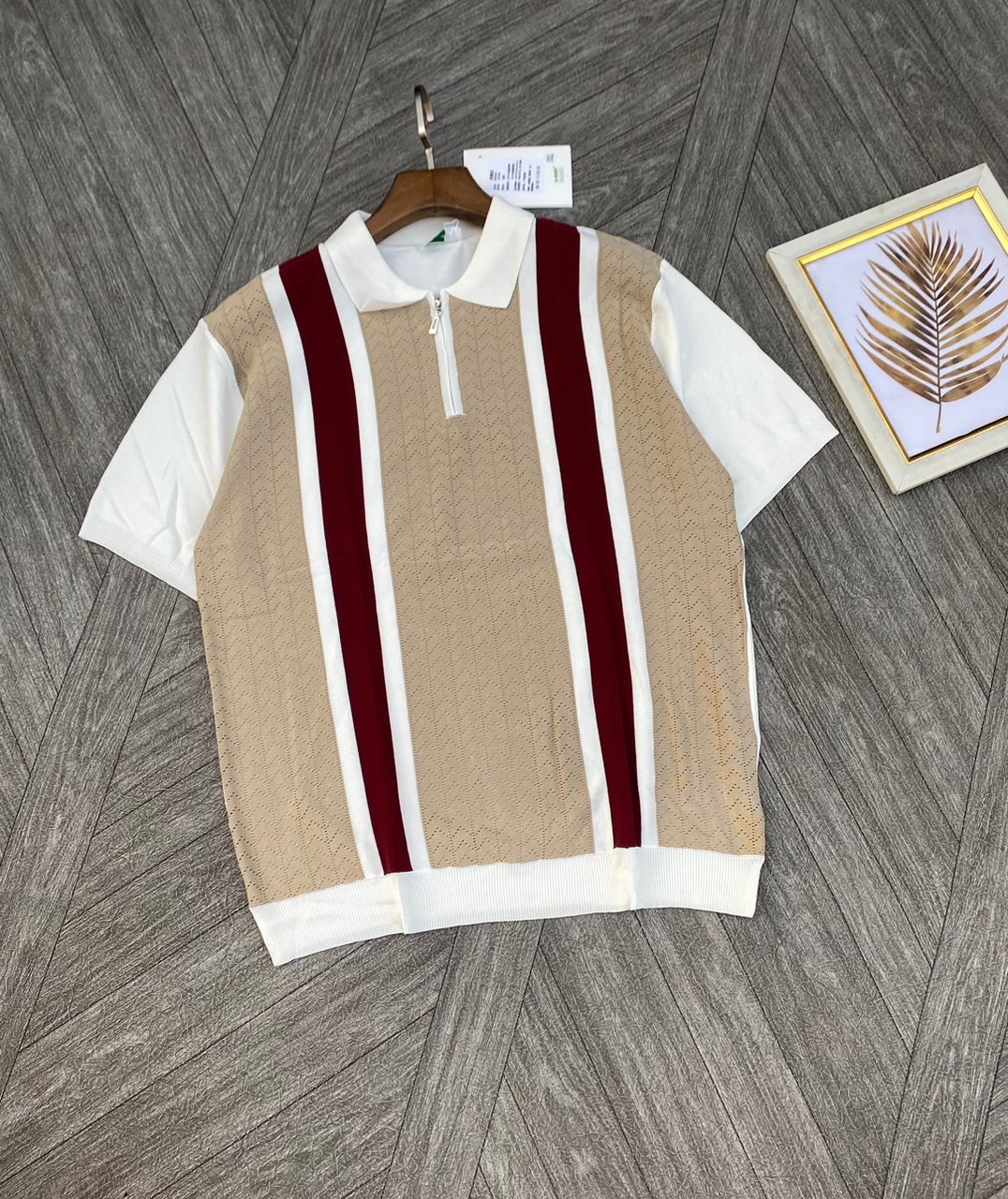 Color-Block Mesh Zip Polo Shirt