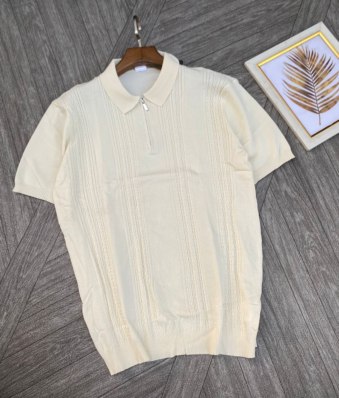 Solid Knit Zip Polo T-Shirt