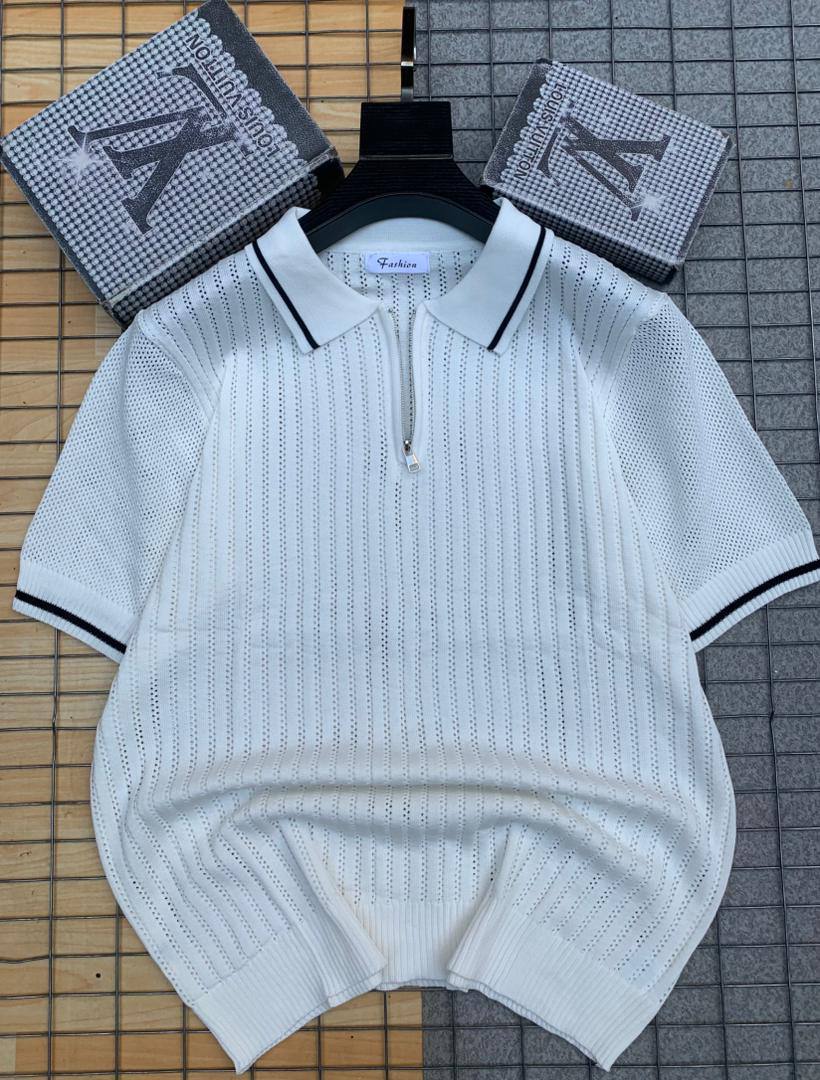 Knitted Zip-Up Polo T-Shirt